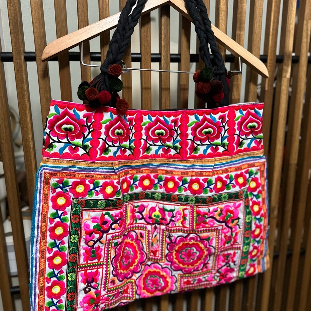 Vibrant Floral Embroidered Tote Bag